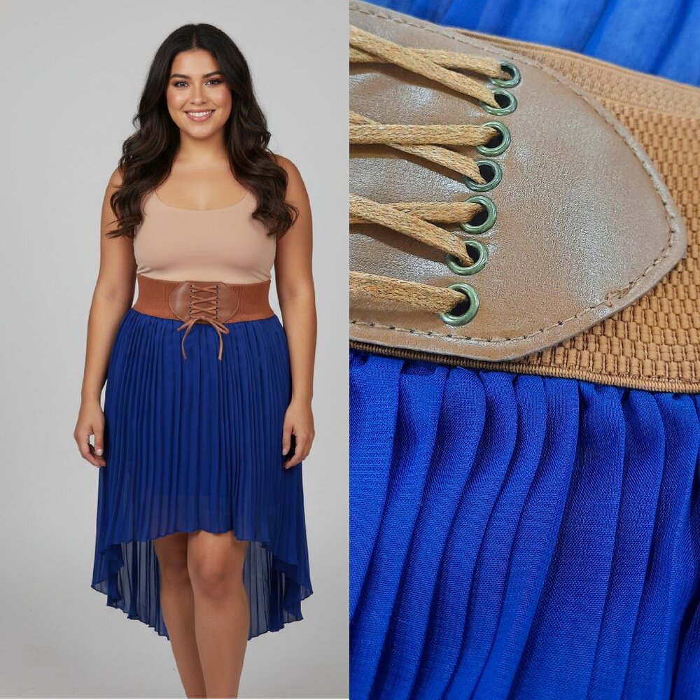 Bright blue high low skirt w/ corset waistband - BB Couture brand